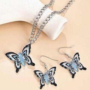 Lindy Jessa Colorful Black Butterfly Necklace Earrings Set Gift Packaged